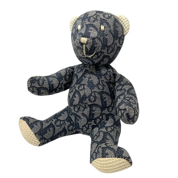 Christian Dior Vintage Trotter Monogram Teddy Bear Plush Toy Blue White [105906] - Picture 4 of 12